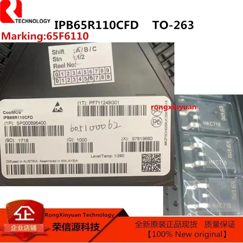 

5Pcs/lot IPB65R110CFD Marking: 65F6110 TO-263 IPB65R110 Metal Oxide Semiconductor Field Effect Transistor 100% New original