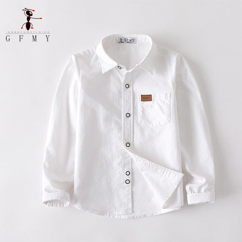 gfmy-男の子用長袖100％綿シャツ-カジュアル-白-青-学生服トップス-春秋-快適な子供服