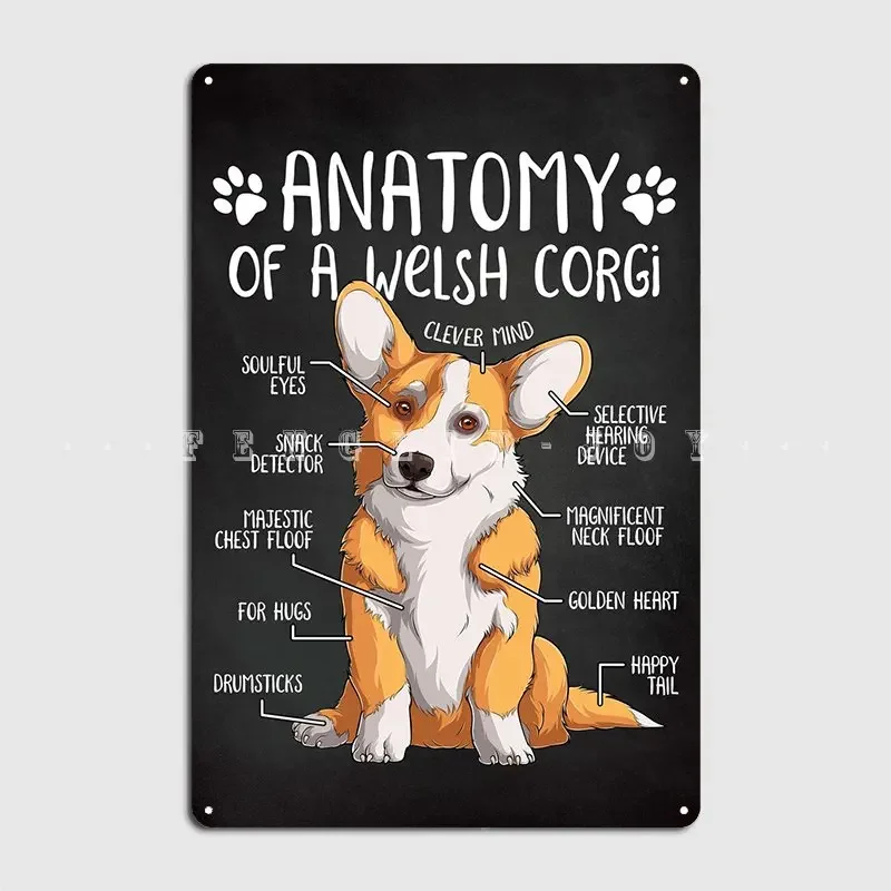 Anatomia Welsh Corgi metalowy znak dekoracja ścienna ściana jaskinia plakat Vintage znak puszka