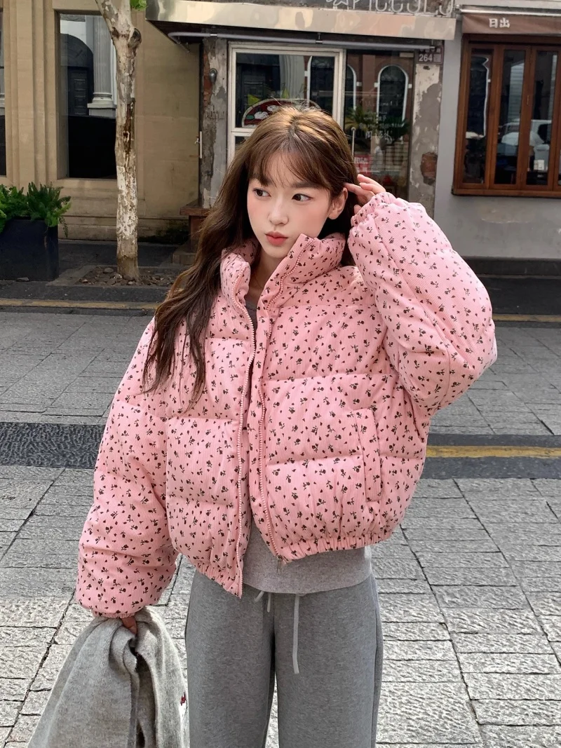 Giacca corta in cotone floreale per donna Inverno 2025 Colletto alla moda Nuovo cappotto in pane stile coreano W1164