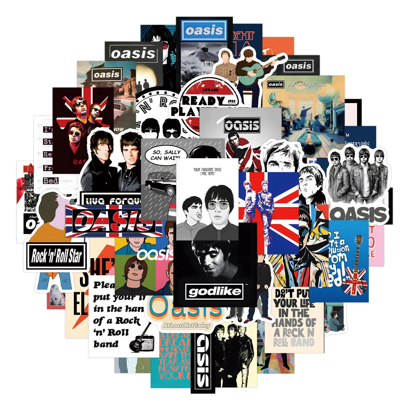 

10/50PCS British Rock Band Oasis Sticker DIY Phone Laptop Luggage Skateboard Graffiti Decals Fun for Kids Toys Gifts