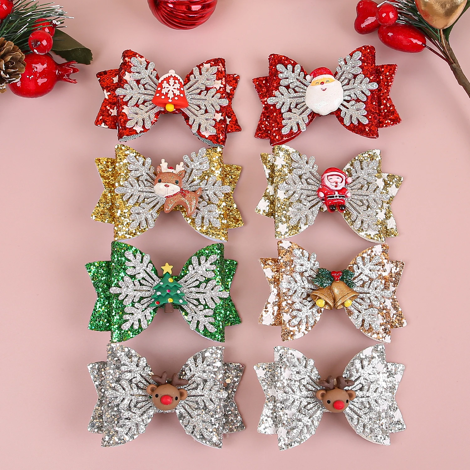 1/4pcs Christmas Hair Bows Hair Clip For Cute Girls Kids Hairpin Barrettes Headwear Children Christmas Party Hair Accessories