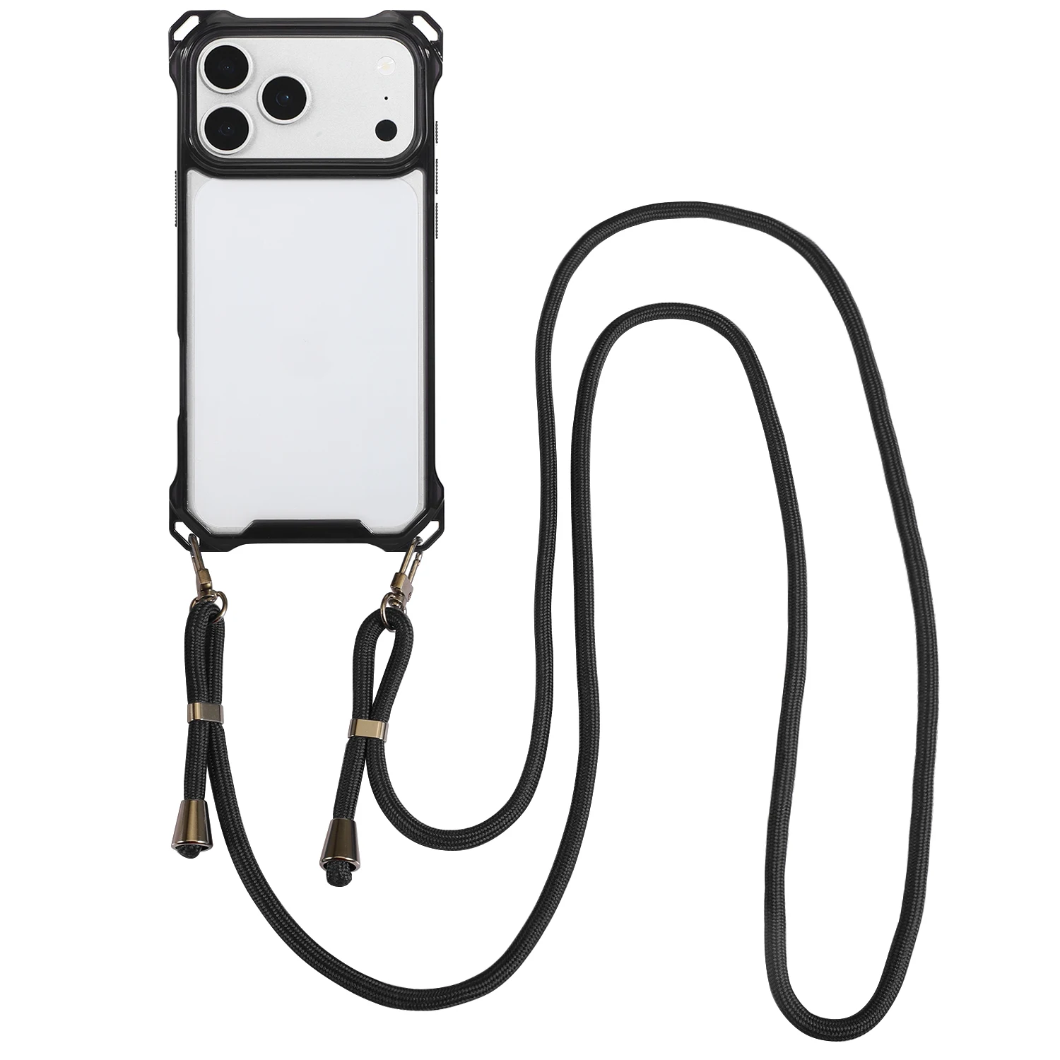 حافظة كومبو صلبة ناعمة مع حزام كروس قابل للفصل لهاتف آيفون 16/17 برو ماكس / حافظة شفافة 2 في 1