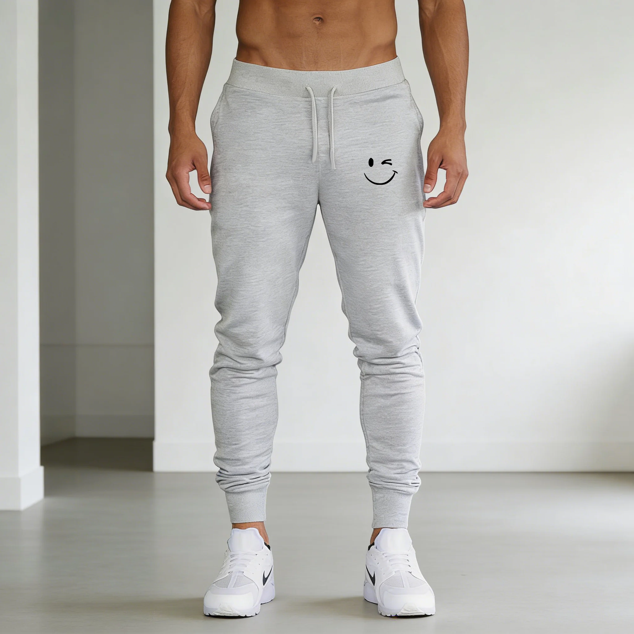 

New Men‘s Smiling face print Sports Pants Running Trousers Workout Jogging Long Pants Gym Sport Joggers for Men Gyms Fitness