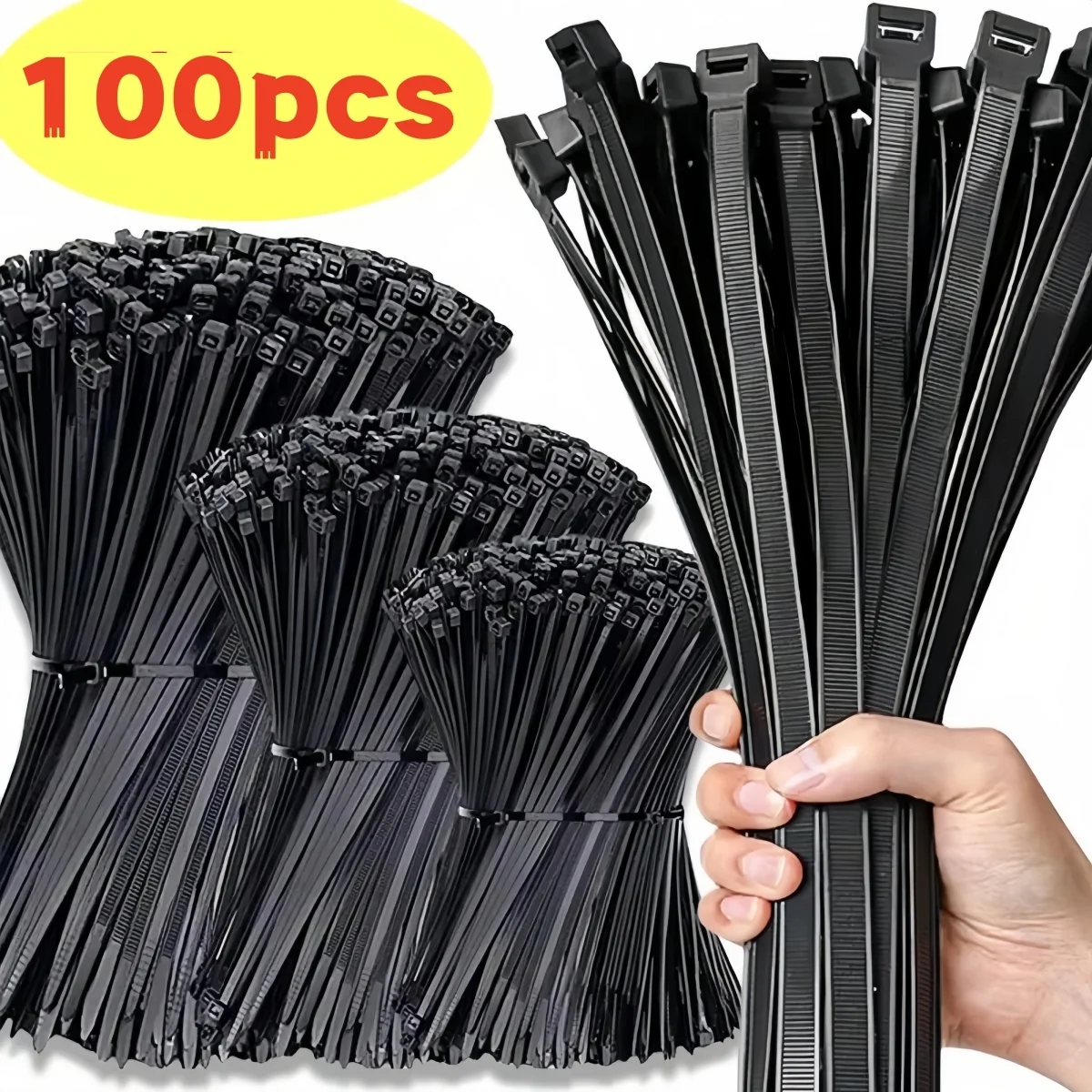 

Self-locking plastic nylon tie 100 PCS black 5x300cable tie fastening ring4x200 cable tie zip wraps strap nylon cable tie set