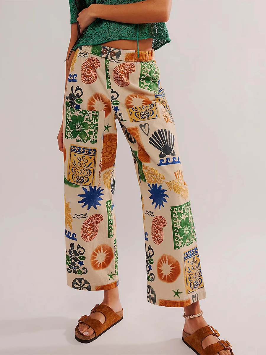 

Women'S High Waisted Casual Wide Leg Pants Retro Printed Loose Pants Casual Daily Street Wear Pants