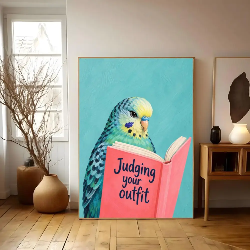Funny Pigeon Reading Book Pooping On People Wall Art Print Poster for Living Room Bedroom Home Decor Poster