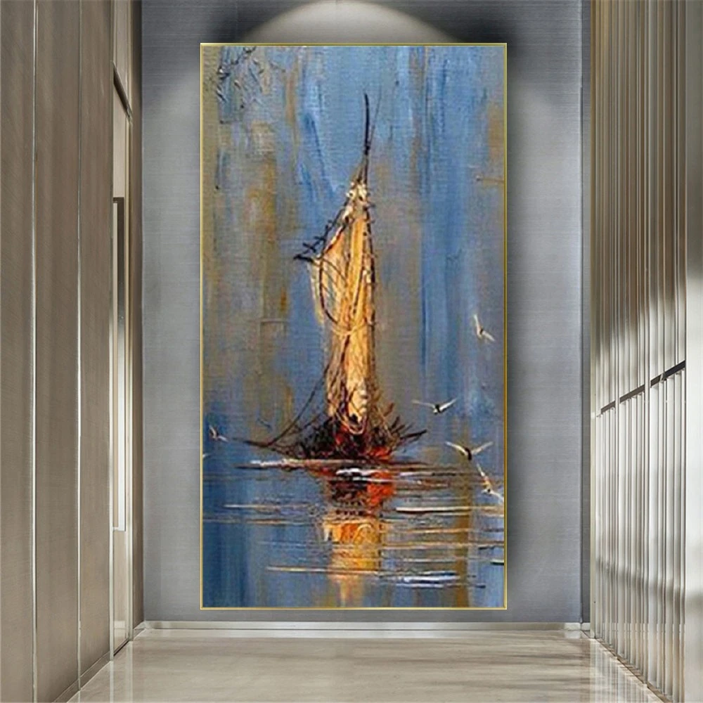 

Hand-Painted Big Boat Picture Large Canvas Oil Painting On Wall Art For Living Room Exhibits Home Decor Mural Seascape Poster