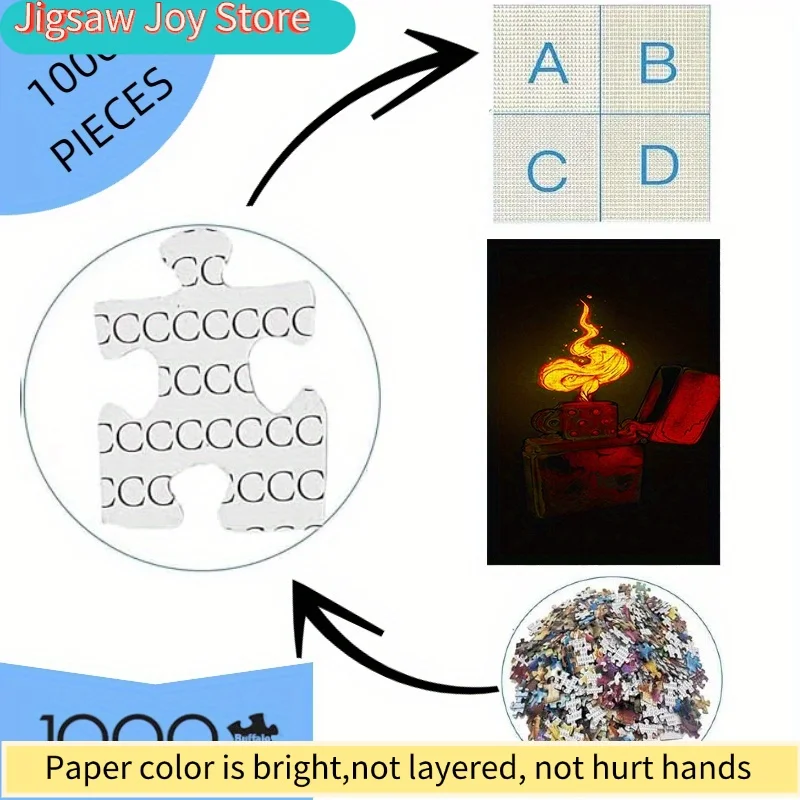 1000 قطعة لغز ورقي، بازل يدوي الصنع بنمط ولاعة، مصنوع من مادة ورقية بيضاء عالية الجودة، مناسب لألغاز الاسترخاء، هدية