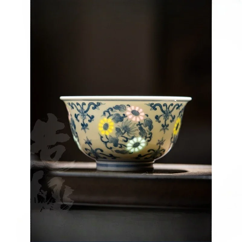 Master cup single cup hand-painted blue and white multicolored exquisite small teacup tea cup