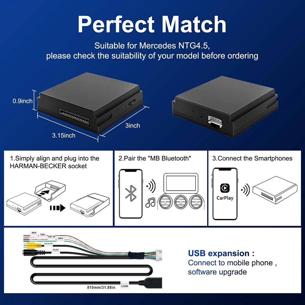 Kabelloses Carplay geeignet für Mercedes Benz A B C C Cla Gla Glk ml Sprinter ntg 4,5 Becker Modul Android Auto Navigation