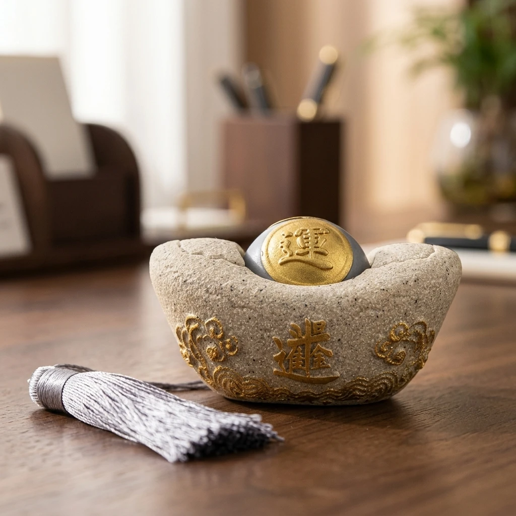 Elegant Tea Pet Lucky Ingot Figurine for Office Desk Decor Traditional Chinese Ceramic Wealth Ornament Housewarming Gift