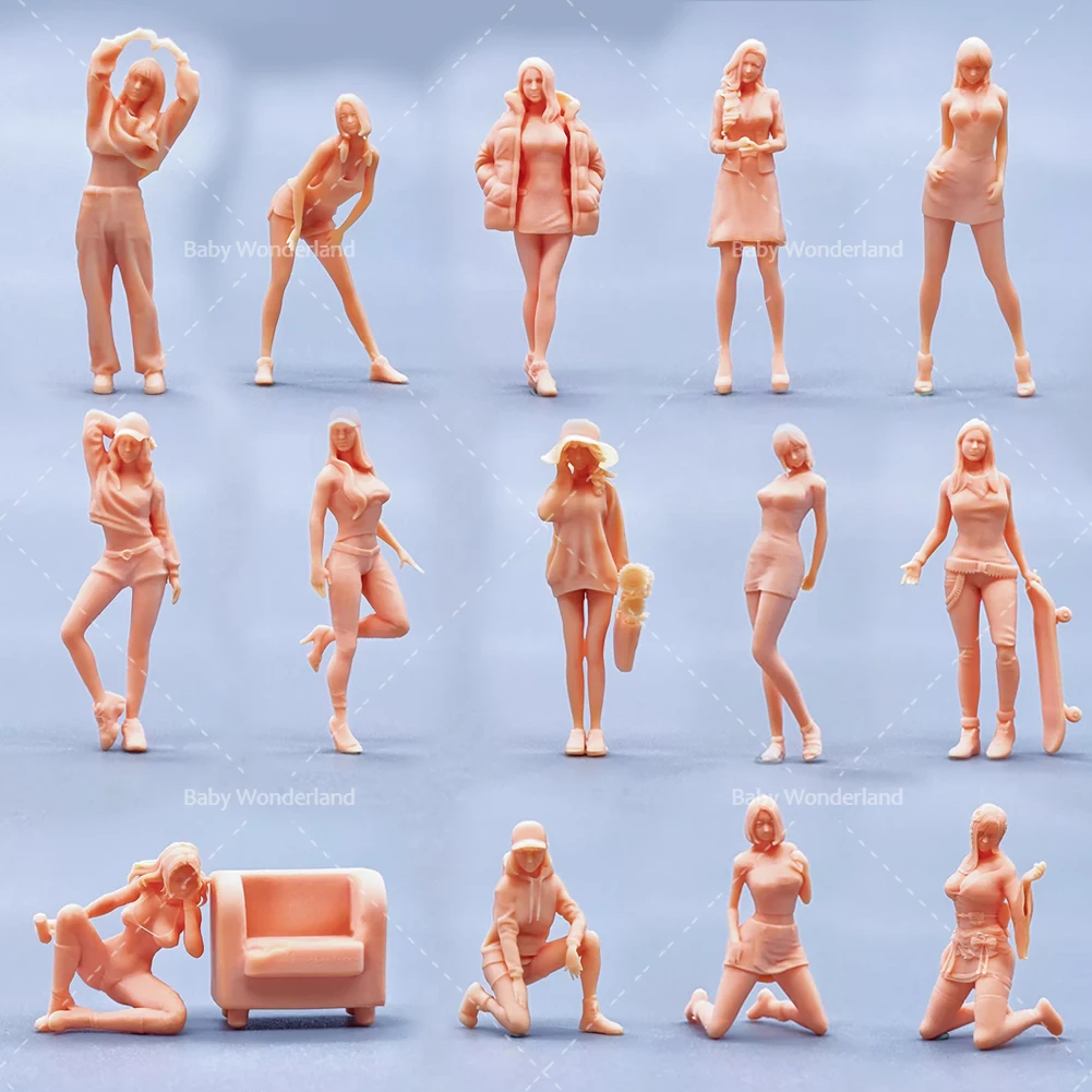 

Miniatures 1/64 1/43 Sexy Lively Casual Beauty Doll Unpainted Model Home Scene Photography Prop Car Toys