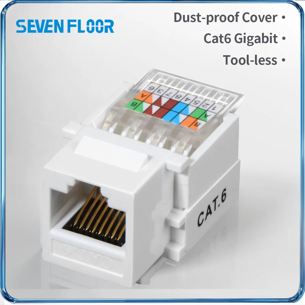 Tool-Less RJ45 Keystone Jack, Cat5e Cat6 Ethernet Female Wall Jack, No Punch Down Type Network Wall Mount RJ45 Module