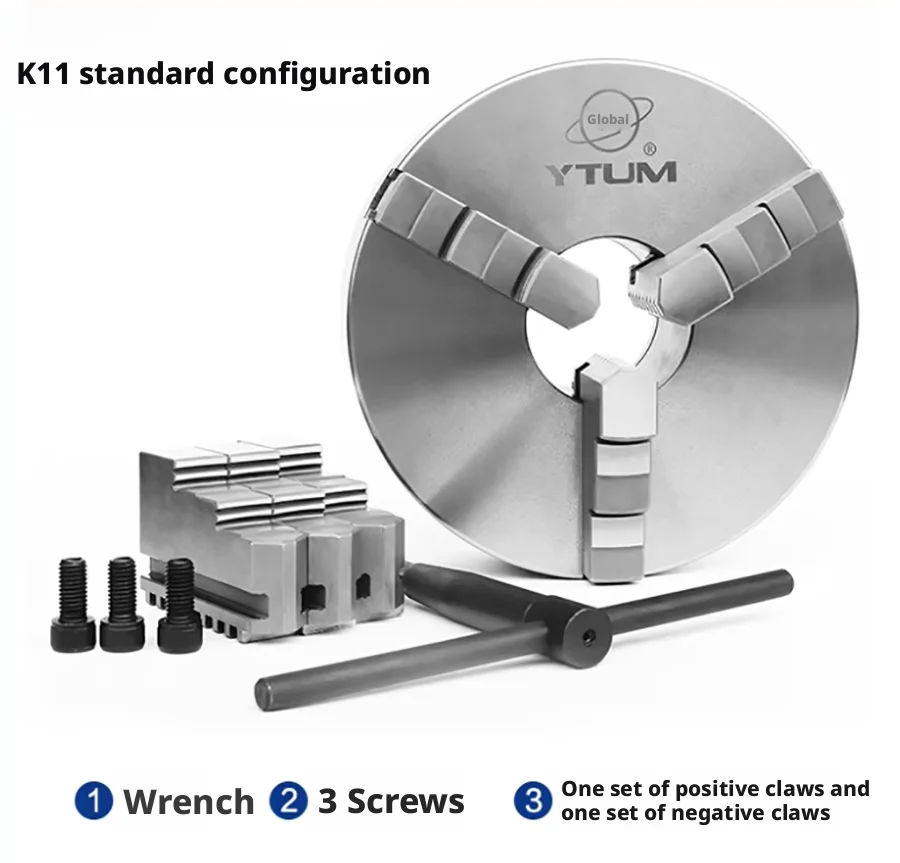 K11-250 Manual Three Jaw Chuck Self Centering, Lathe Machine Tool, Precision Chuck, Forward Claw+reverse Claw+wrench