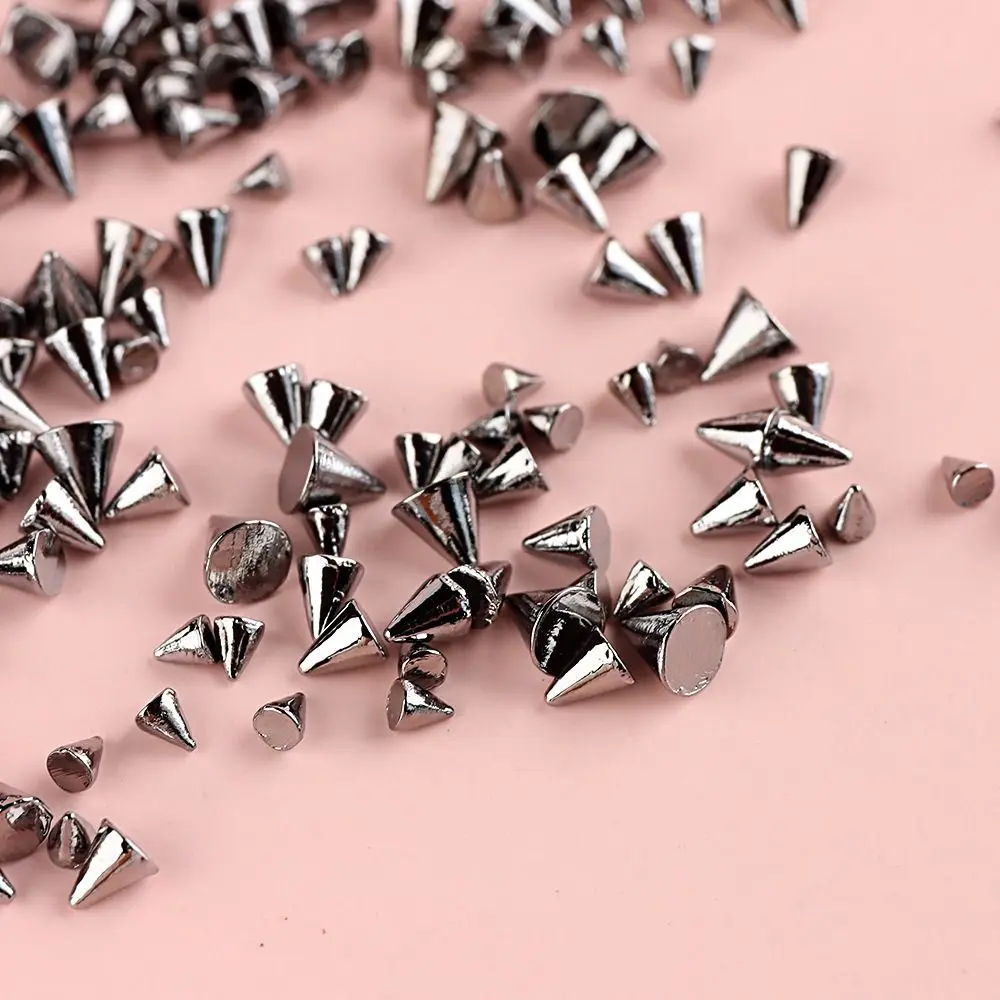 Około 150 sztuk/pudło 3D stożek Spike paznokci Rhinestone 1.5-3mm metalowy wisiorek do paznokci DIY złoty srebrny nit zdobienie paznokci projekt paznokci