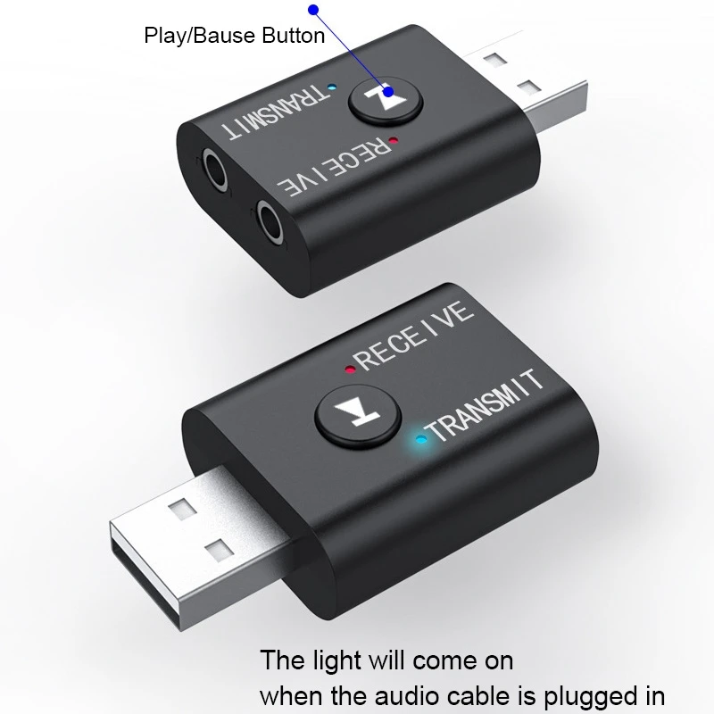 AT87-2-In-1 Adaptor Penerima Pemancar Audio Bluetooth USB Adaptor Audio Nirkabel HiFi dengan Kabel AUX 3.5Mm untuk TV PC Mobil