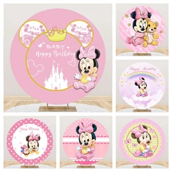 Baby Minnie Mouse Birthday Decorations Round Photo Backdrop Backgrounds For Photographs Baby Shower Girl Party Props Shooting