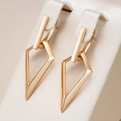 Kinel Fashion Glossy Hollow Rhombus Long Drop Earrings for Women 585 Rose Gold Simple Metal Bride Wedding Daily Party Jewelry