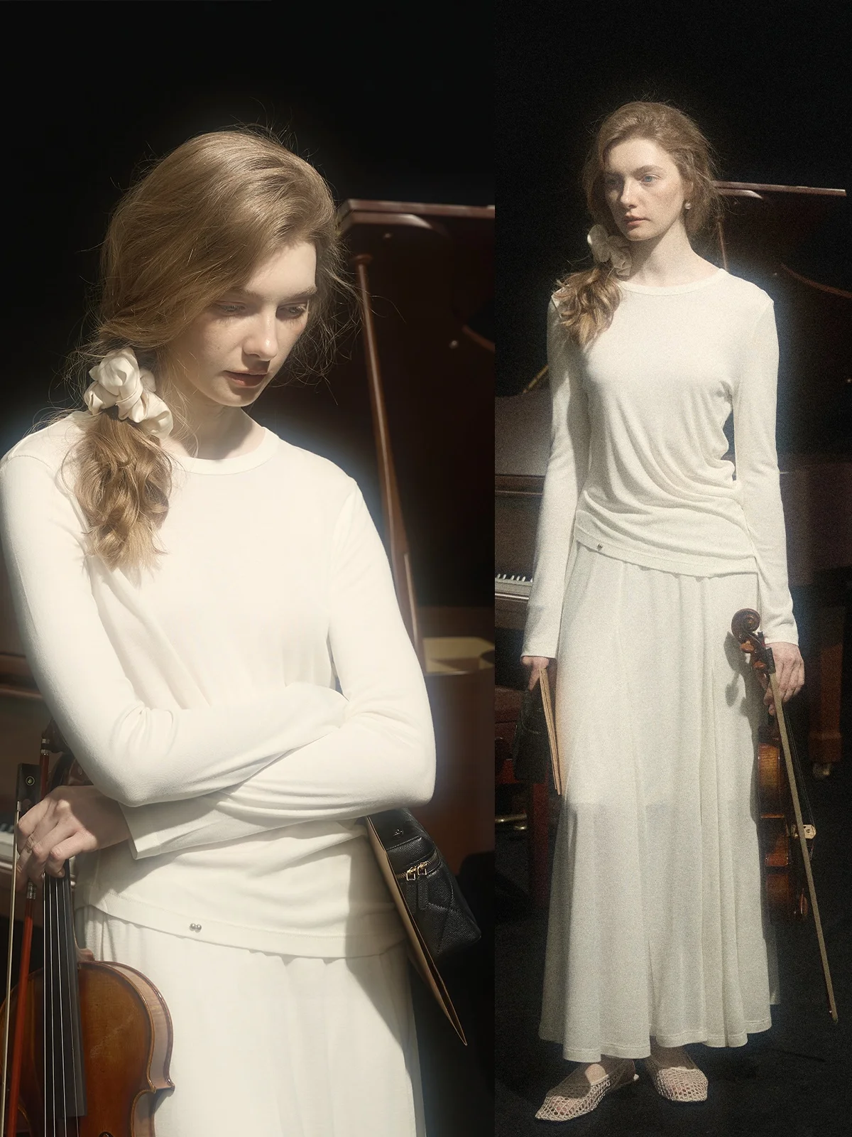 

Slimming Air Silk Long Sleeve T-Shirt Set with Knife Pleat Half Skirt Spring Fashion Women's Ensemble SOUNDSAROUND Brand