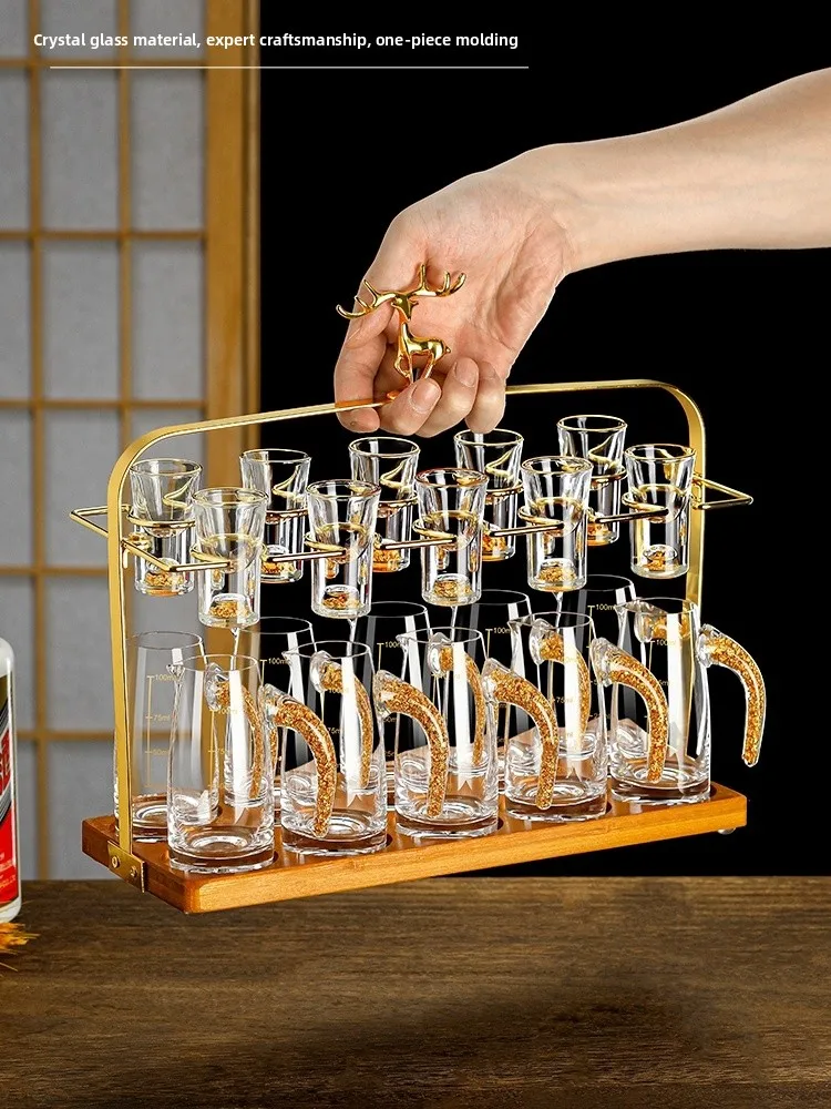 Juego de Copas de Vino Blanco con Lámina Dorada Estilo Chino, Copas de Licor de Alta Gama, Copas de Cristal con Tallo Corto y Borde Dorado para Uso Doméstico