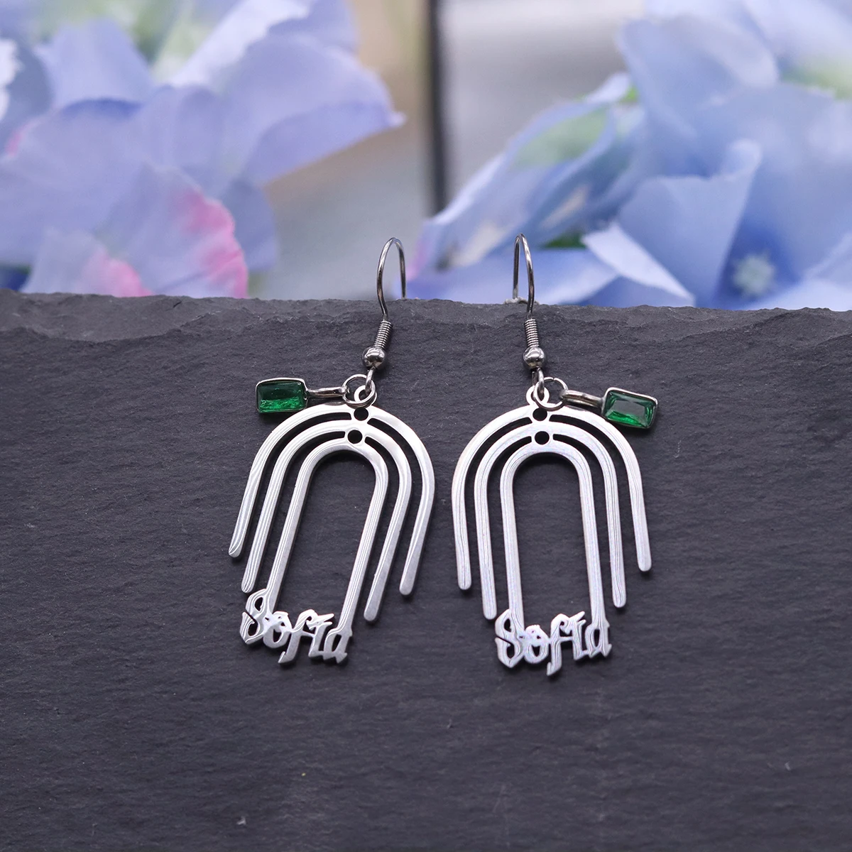 Art Line Rainbow Custom Engraved Personalized Earrings for Women Accessories Stainless Steel Trendy Ear Hook Lady Jewelry Gift