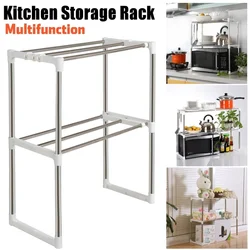 2-Layer Microwave Oven Shelf Stainless Steel Kitchen Detachable Rack Kitchen Organize Tableware Shelves Home Storage Rack Holder