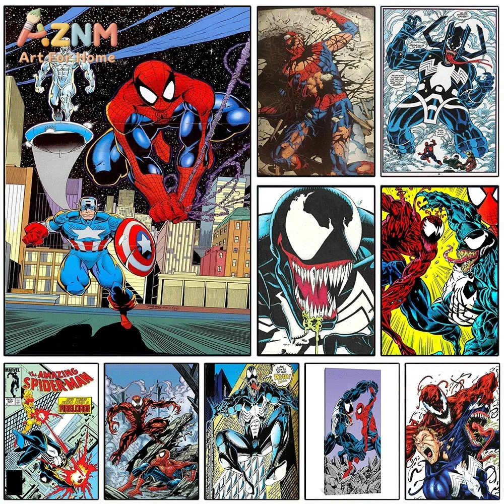 Classic Spider‑Man Venom Captain America Comic Canvas Wall Art Print Poster Unframed Canvas Painting Home Living Room Bedroom