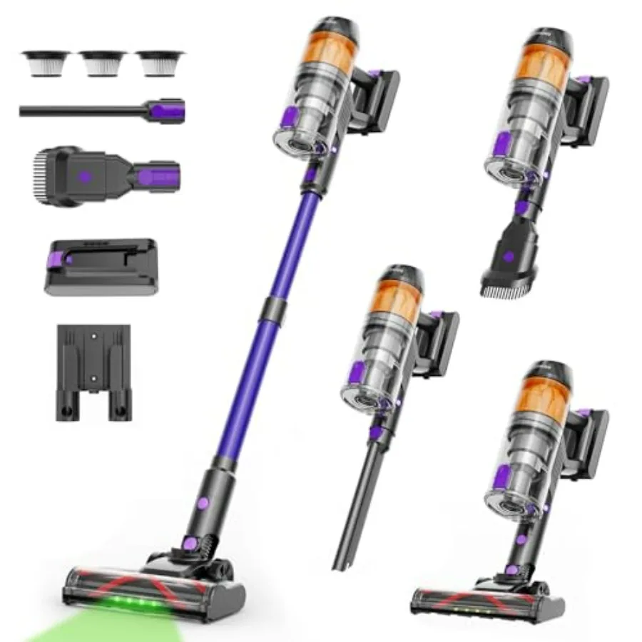 Cordless Vacuum Cleaner 500W 40KPa 120Mins Runtime with 2 Batteries Anti-Tangle Stick Vacuum Rechargeable Wireless Vacuum for P