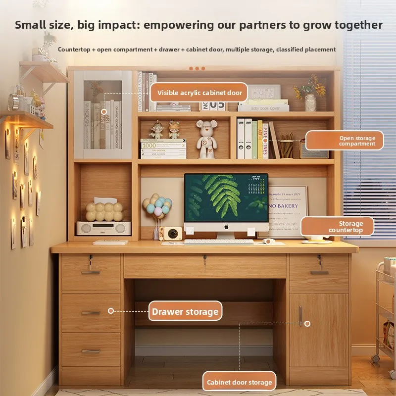 Simple Modern Desk Desktop Computer Desk with 4 Drawers Bookshelf Integrated Set Bedroom Writing Table Student Home Study Table
