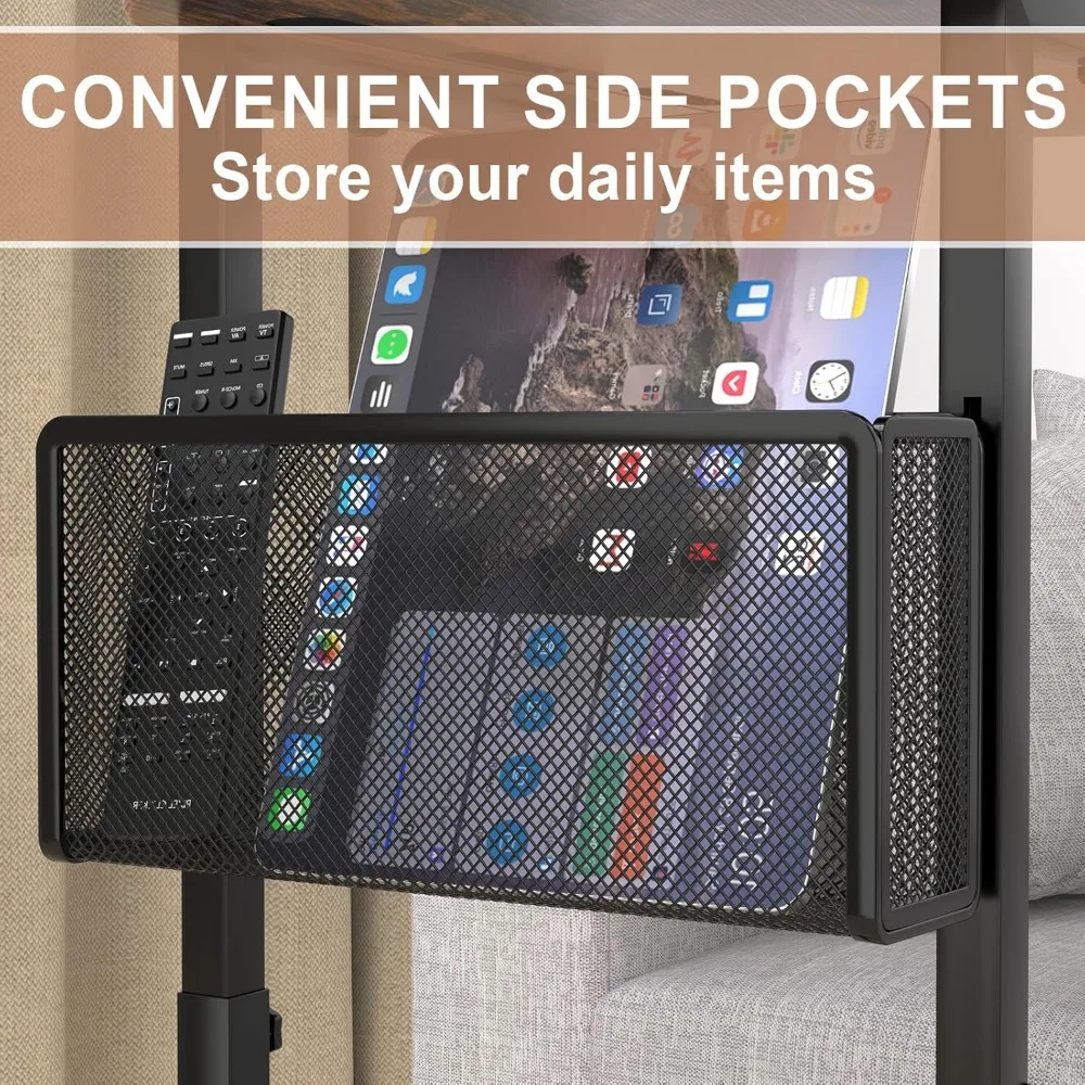 Adjustable Sofa Table with Large Top and Storage, Strong Metal Frame for TV Watching, Meals, Snacks (Oval, Brown)