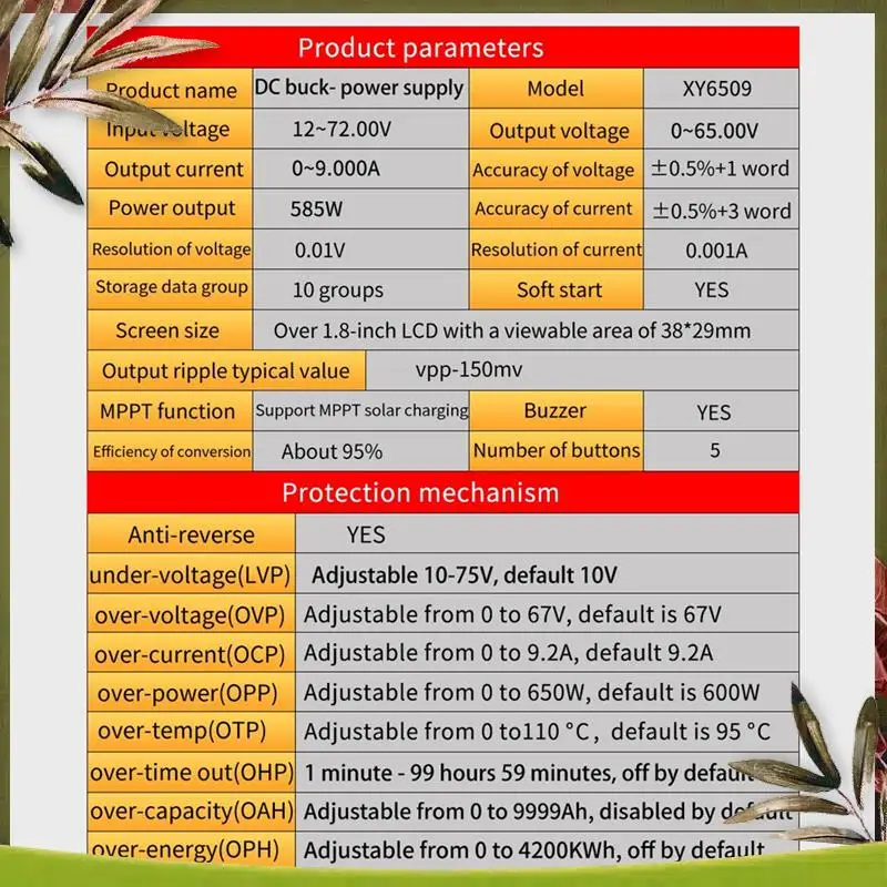 

ABDW-XY6509 Регулируемый регулятор постоянного тока с ЧПУ, источник питания, постоянное напряжение, понижающий модуль постоянного тока 65V9A585W, готовый продукт