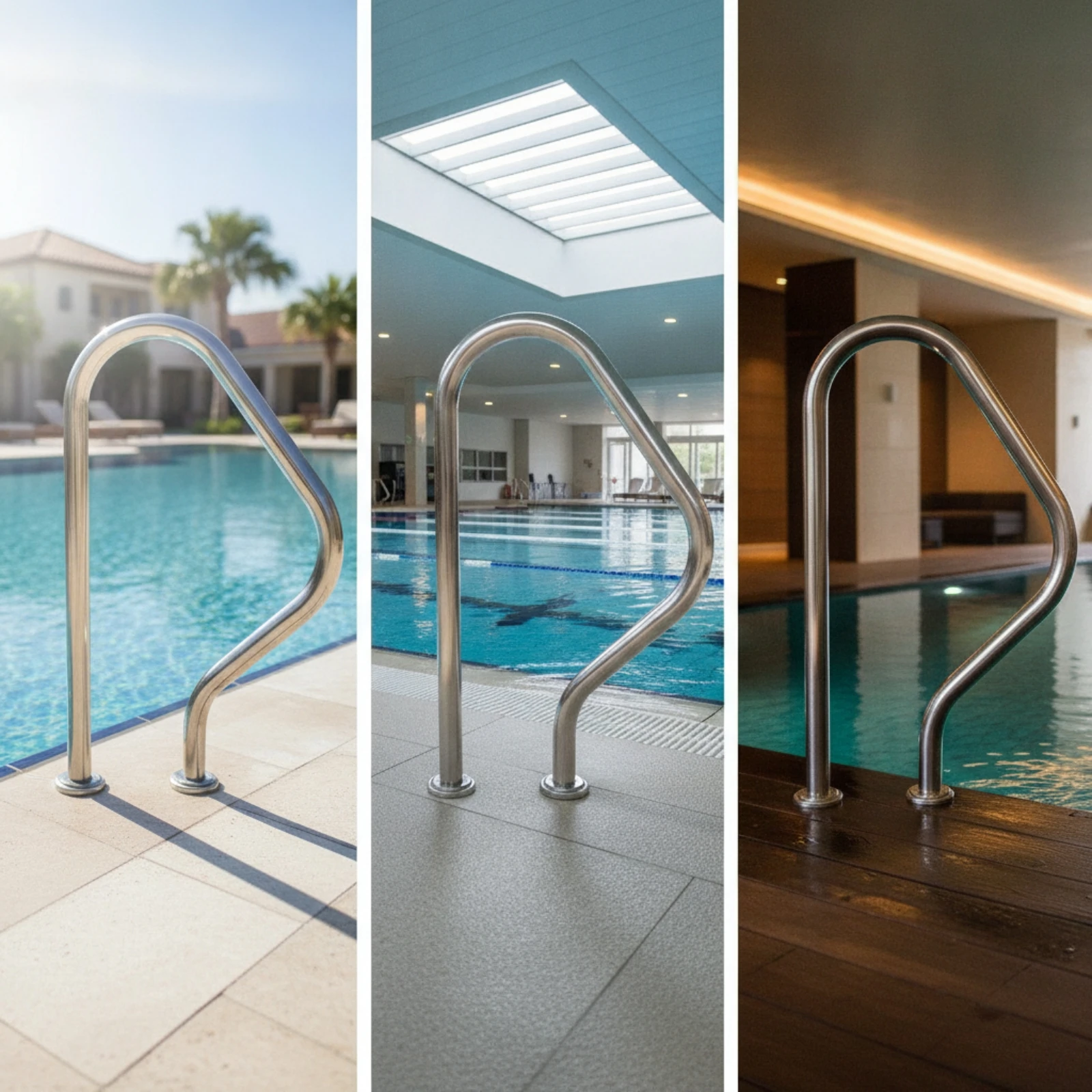 Handrail with Flange Base Stainless Steel Pool Ladder Handrail Above Ground Pool Ladder Flange Surface Mount