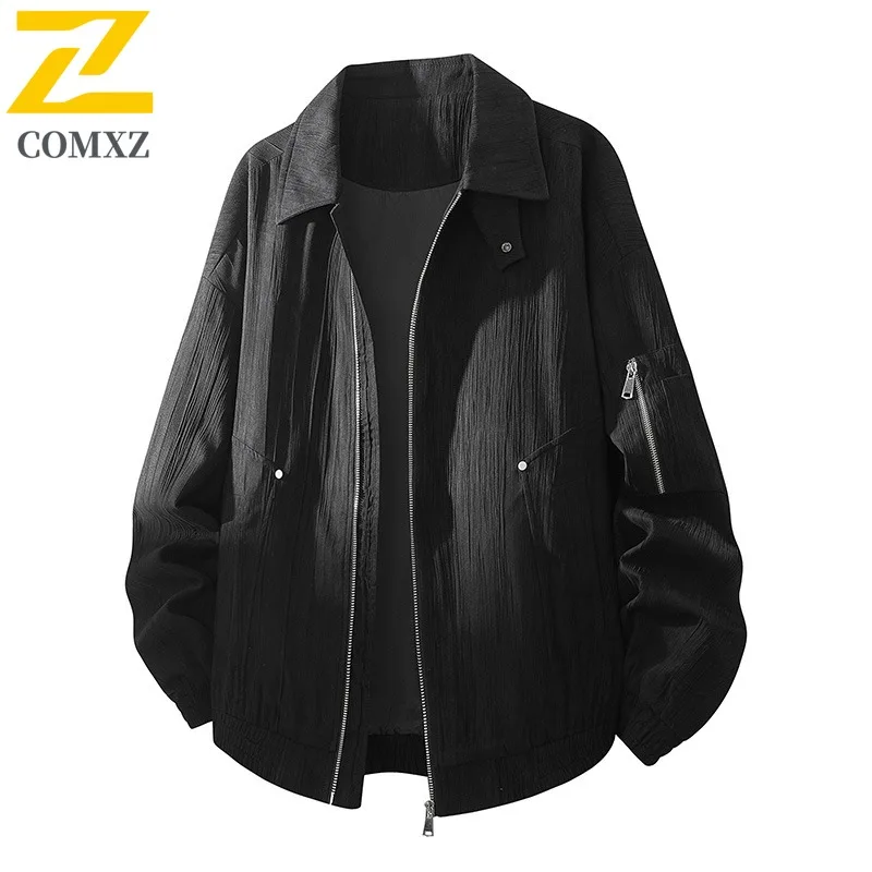 

COMXZ 2025 текстура морщин с прессованными морщинами 3D зерно вертикальная кожаная куртка мужское повседневное пальто JK2233
