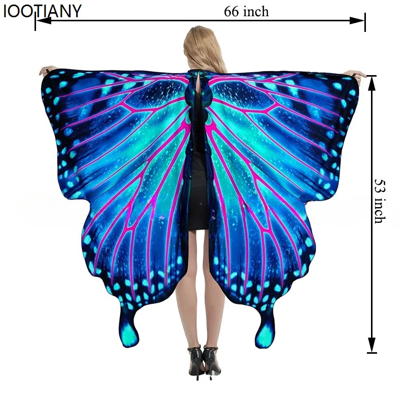 Halloween Double-sided Print Colorful Fairy Cosplay Costume Butterfly Wings Shawl Gradient Color Dance Props Holiday Party Gifts