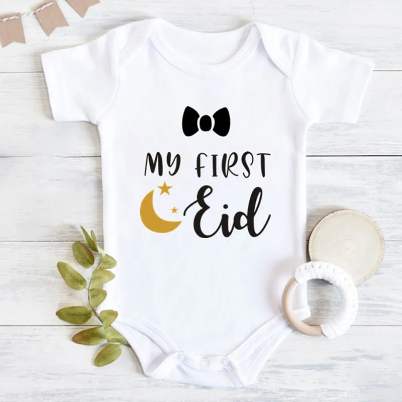 

My First Eid Printed Baby Bodysuits Cotton Short Sleeve Boys Girls Rompers Funny Infant Jumpsuits 1st Eid Baby Ramadan Outfits