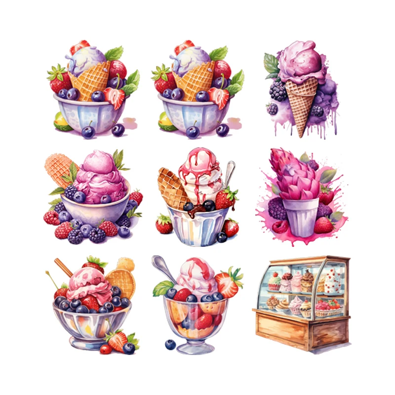Summer ice cream and ice cream cabinet Ironing Heat Transfer T-shirt DIY decorative washable Palm Tree Women's Clothing Stickers