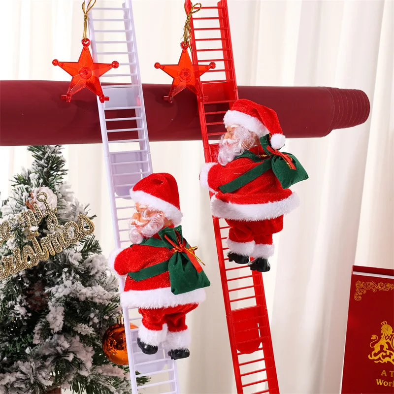 Musical Santa Claus Climbing Ladder Doll Christmas Tree Hanging Decoration Ornament Merry Xmas Home Decor Navidad New Year Gift