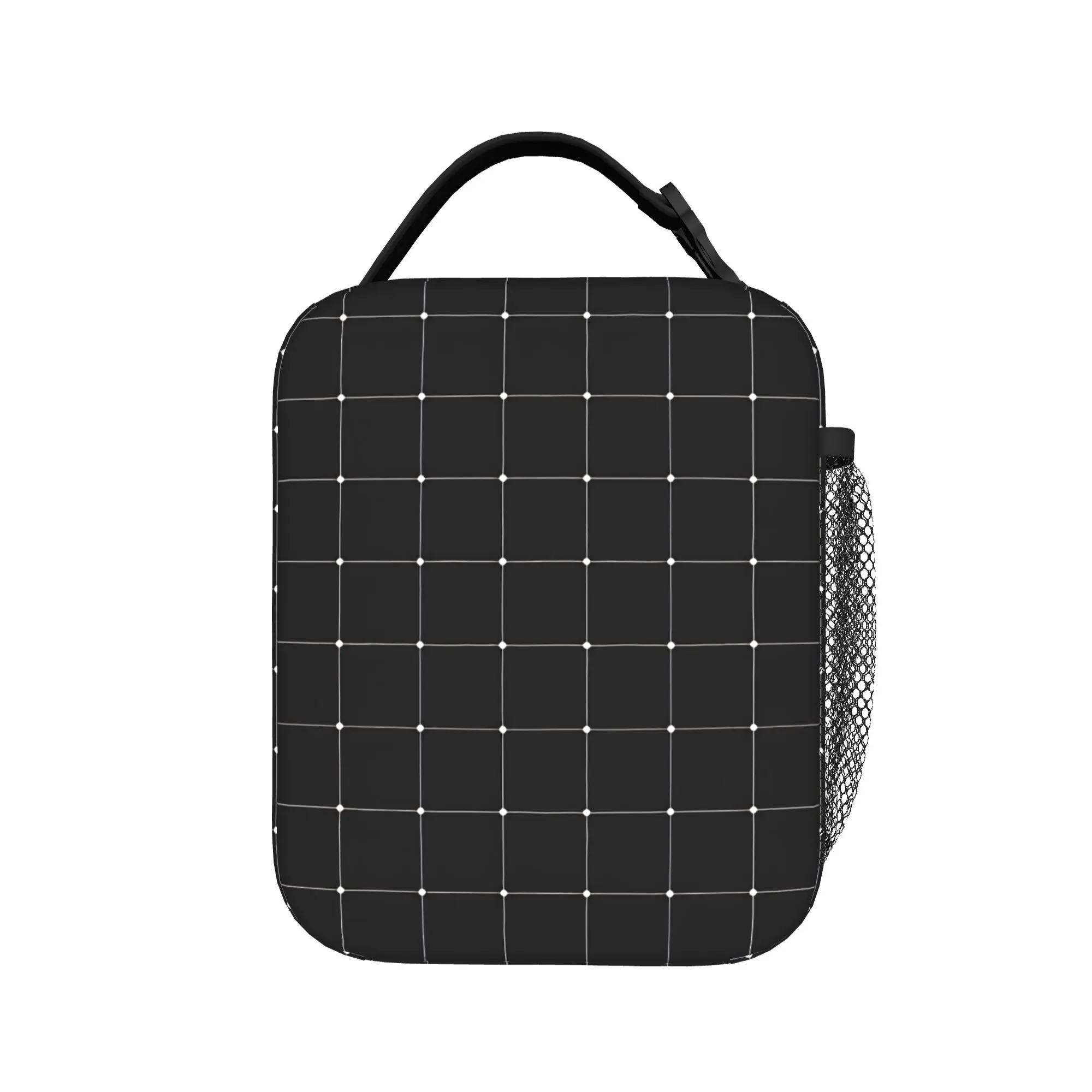 Dotted Grid Lunch Bag Vintage Outdoor Picnic Lunch Box Graphic Portable Zipper Cooler Bag