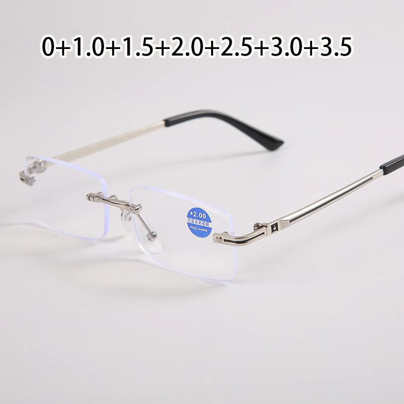 Umanco Fashion Rimless Rectangle Reading Glasses for Women Men Classic Anti Blue Light Presbyopia Glasses 0+1.0+1.5+2.0+2.5+3.0