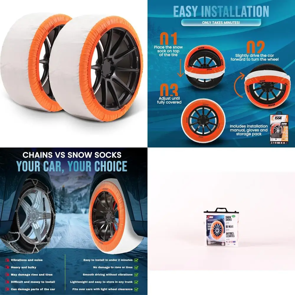 

Tire Chain Replacement. Super Size 66 Textile Traction for Optimal Tire Grip in Snow & Ice. Durable Multi-season Reuse. Easy to