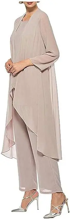 Elegant Mother of The Bride Wedding Party Dress Chiffon Pants 3 Pieces Detachable Jacket Special Event Evening Dress Customized