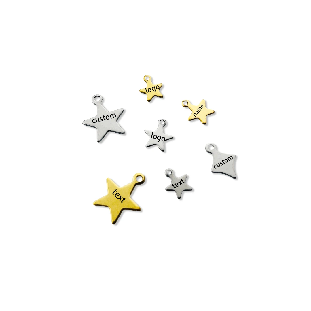 1-5pcs Stainless Steel Star Logo Tags Laser Engraved Text Star Charm Engravable Pendants for DIY Custom Jewelry Making Finding
