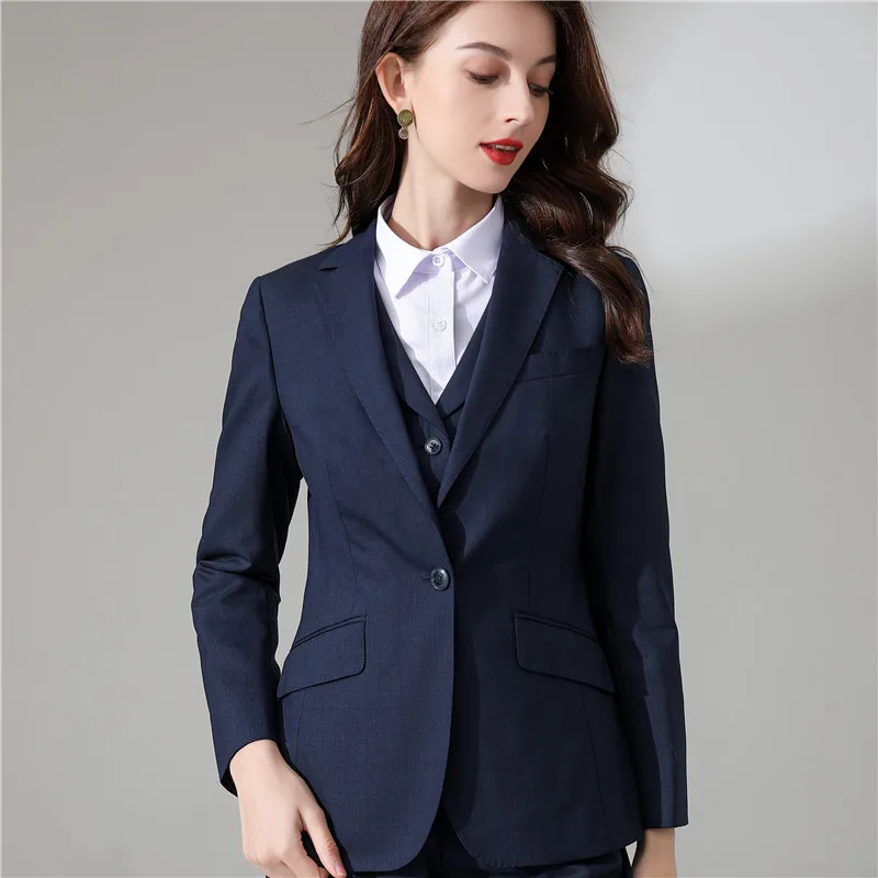 

Новые женские деловые брюки темно-синего цвета, рабочая униформа, длинные брюки прямого кроя из смесовой ткани с полиэстером, офисная рабочая одежда