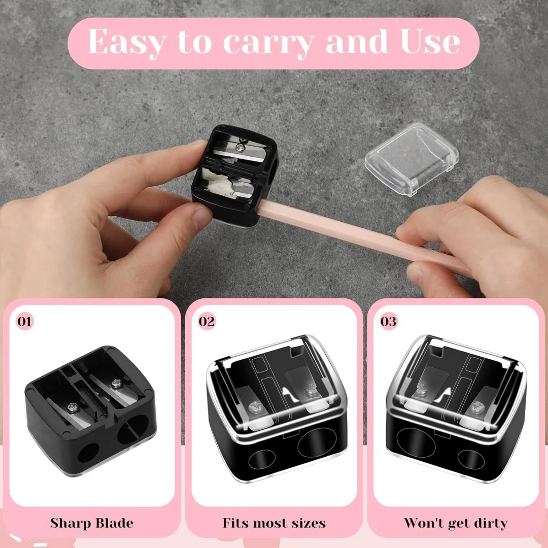 Makeup Pencil Sharpener Plastic Lip Liner Pencil Eyeliner Sharpener Dual Holes Cosmetic Manual Tools for Eyeliner(Matte Black,Classic) view 4