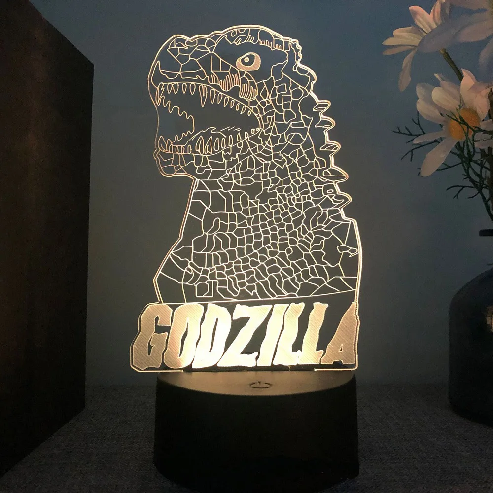 Hot Toys Godzilla 3D Acrylic Night Light 16 Colors Dimmable USB Desk Lamp Birthday Gift for Boys and Girls Christmas Gift