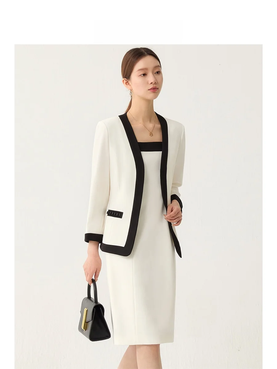 

OffiY Роскошный приталенный женский костюм Bla White Color Blo Nel Classic Sle Commute Faion из высококачественного полиэстера