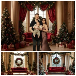 Christmas Streets House Front Photography Backdrops Window Wreath Christmas Tree Kids Family Portrait Photocall Photo Background