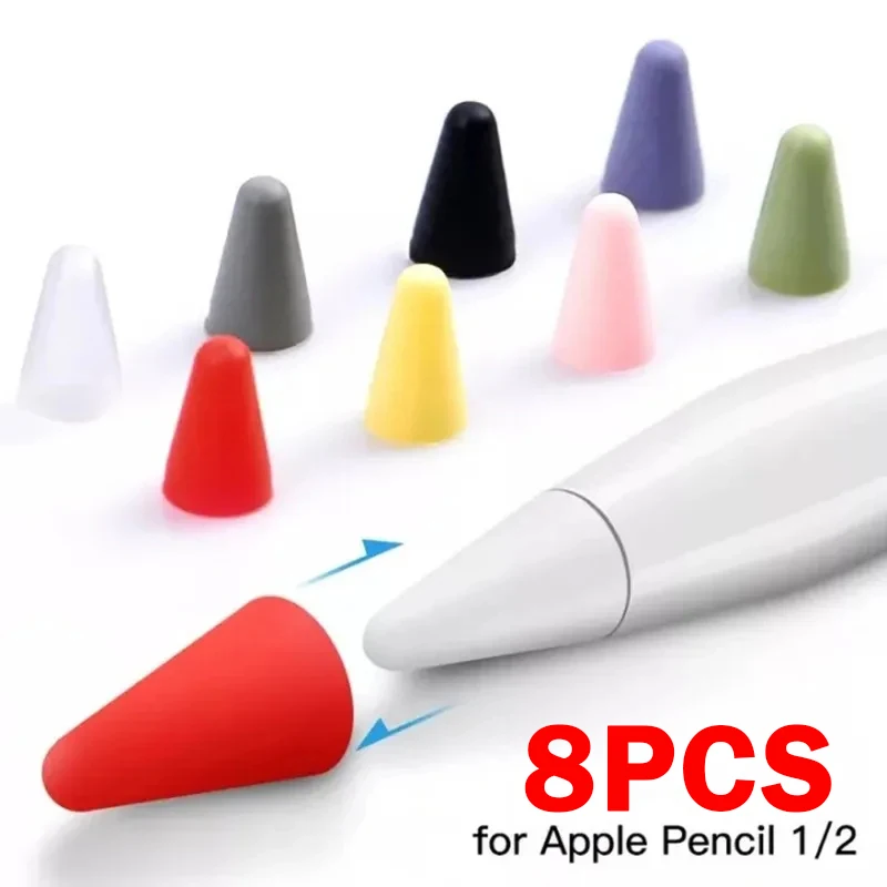 

8 силиконовых защитных колпачков для наконечников Apple Pencil 1 и 2 поколений, чехлы-накладки для стилусов iPad Pencil 1-го и 2-го поколений, защитные чехлы для наконечников.