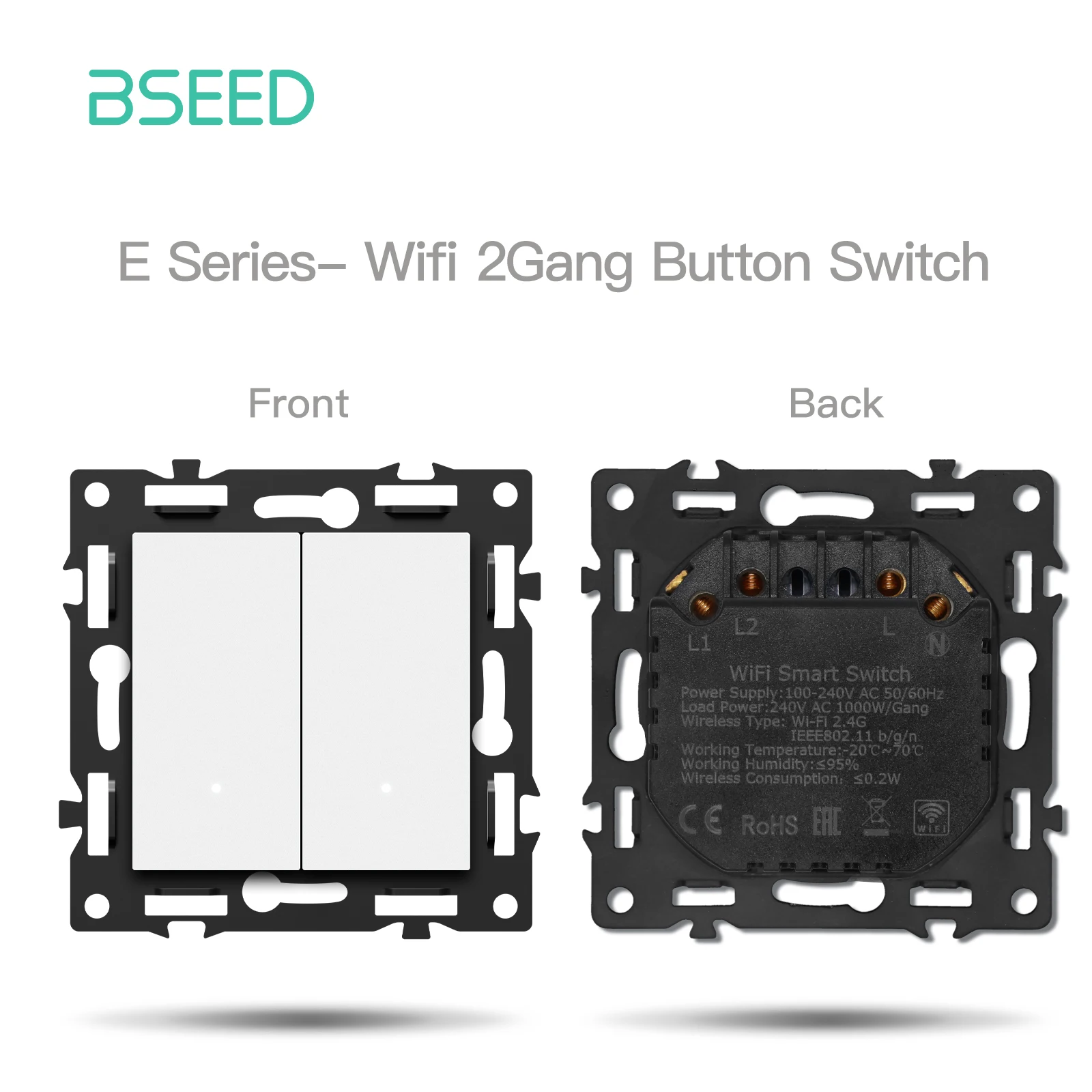 BSEED WIFI Klick-Schaltermodule Intelligente Lichtschalterteile Weißer Glasrahmen DIY Kombinations-Wandsteckdosen USB-Ladeanschluss E-Serie 6